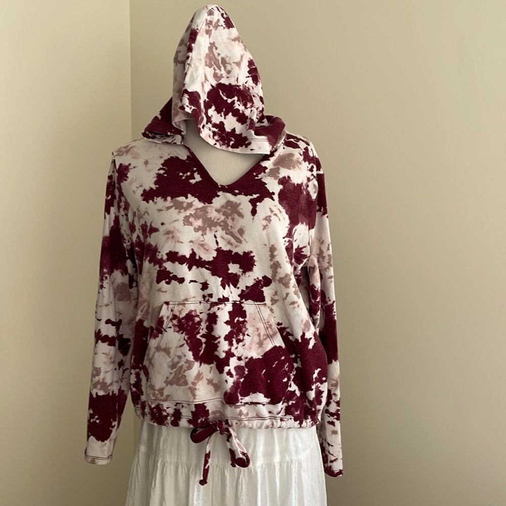 Tie-dye hooded lightweight sweatshirt front pocket elastic waist tie women’s S